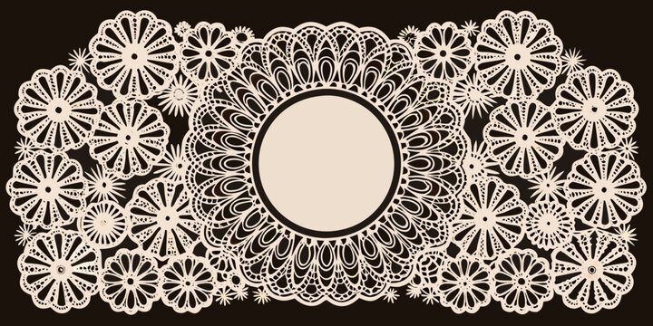 Floral lace doily an intricate beige vector pattern on black