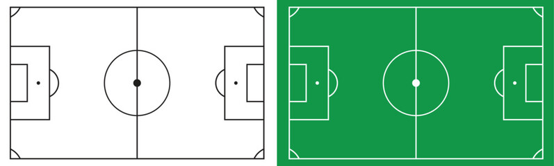 Soccer Field Vector Diagram Set in Outline and Green Pitch Style © mollajahid0886