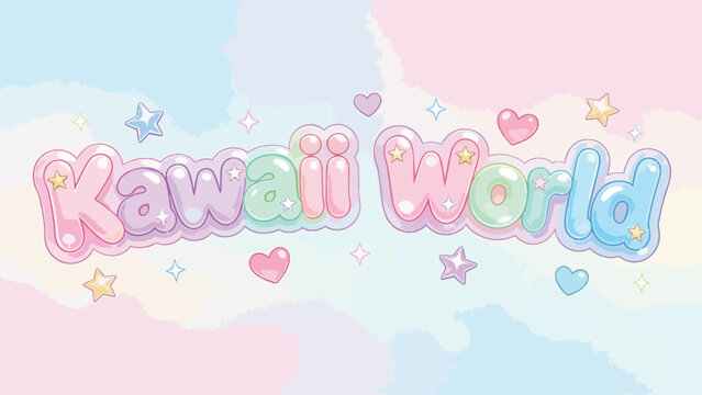 Kawaii World Bubble Lettering with Stars and Hearts