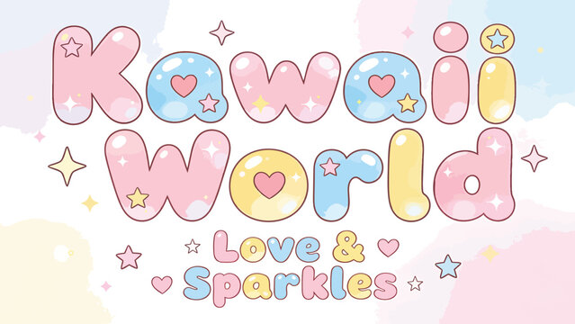 Kawaii World Love Sparkles Bubble Font Illustration