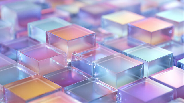 Frosted glass cube grid with a soft purple-blue gradient and cinematic lighting. Macro depth of field and clean space evoke a serene tech mood. Ideal backdrop for corporate websites and presentations.