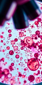 Microscope slide with cells or molecules under magnification, laboratory, molecules