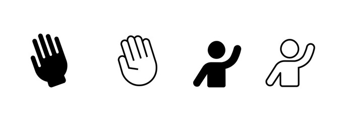 Set of hand symbol icons, welcome, hello, hi, greeting, and goodbye. © Adit
