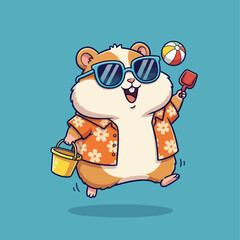 Naklejka premium Happy Hamster Ready for Summer Beach Vacation.