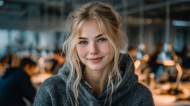 Russian student holding a small CubeSat satellite model in a modern classroom laboratory with reflective metallic surfaces, soft daylight, cinematic ultra-realistic details, and warm emotional tone