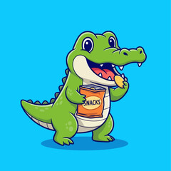 Naklejka premium Cute Alligator Eating Snacks Cartoon Vector Icon Illustration Animal Food Icon Concept Isolated Premium Vector.