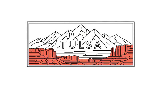 Tulsa Mountains Landscape Line Art Vector Illustration