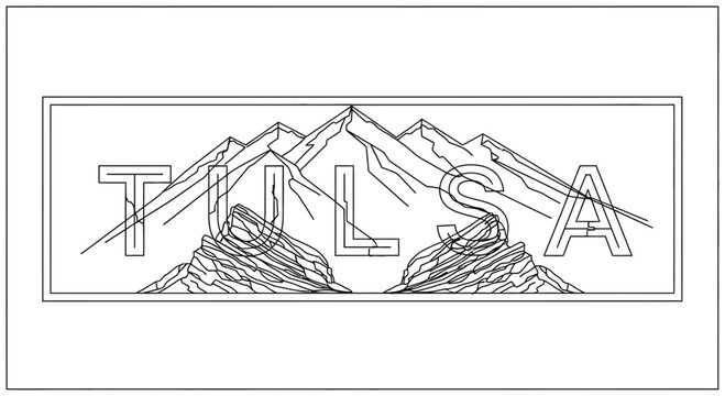 Tulsa Mountains Graphic Design - Iconic Cityscape with Mountain Peaks and Text