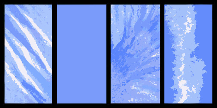 Blue toned smoke formations in four vertical panels abstract vector illustration
