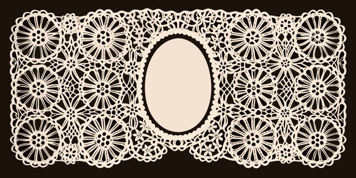 Intricate floral lace doily a beige vector pattern on black