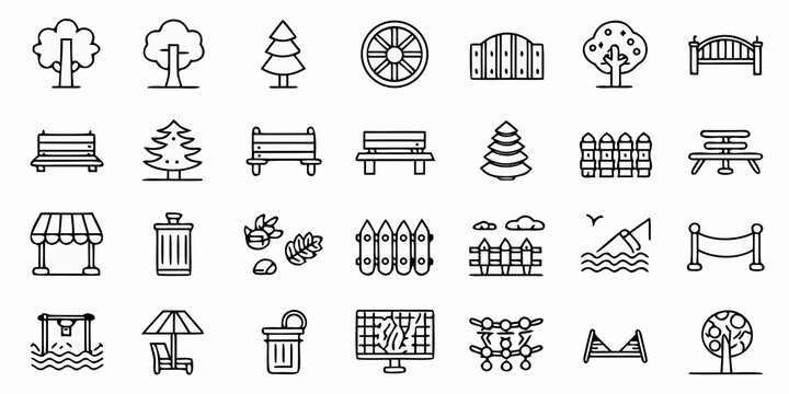 Park And Nature Line Icons Collection White Background