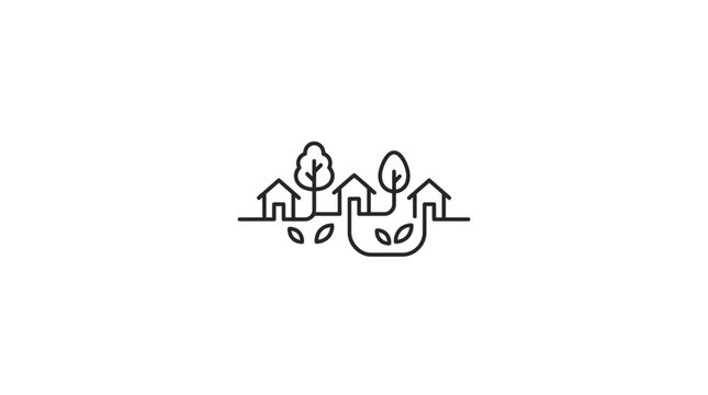Sustainable community icon with small houses and trees.