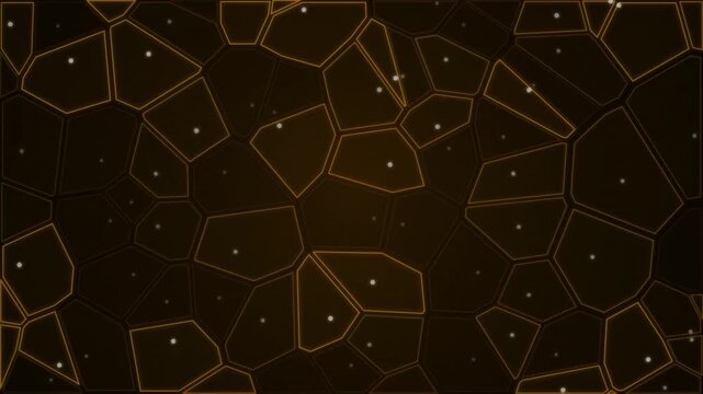Abstract Golden Voronoi Cellular Pattern Loop with Glowing Particle Nodes
