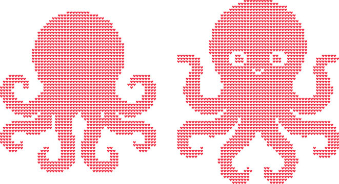 Two red octopuses heart pattern graphic design