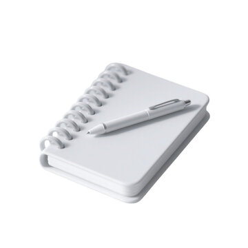 Minimalist Stationery: A clean and simple white notebook with a matching pen rests on its cover, embodying an uncluttered and organized workspace.