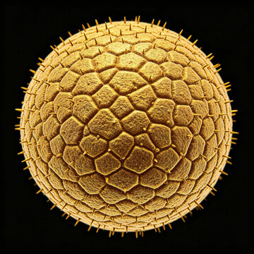 The original scanning electron microscope images of oak pollen (Quercus) reveal its characteristic reticulate surface and fine spiny projections, as well as its natural exoskeleton texture.