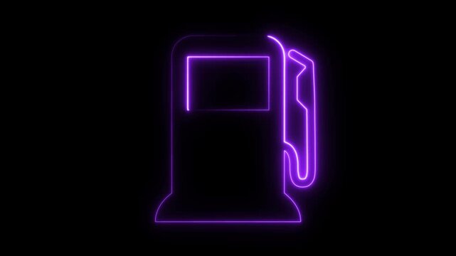 A video showcasing a neon purple gas pump icon on a black background