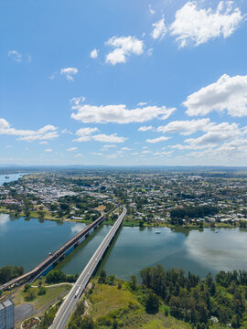 Aerial view of the Old and New Bridges at Grafton