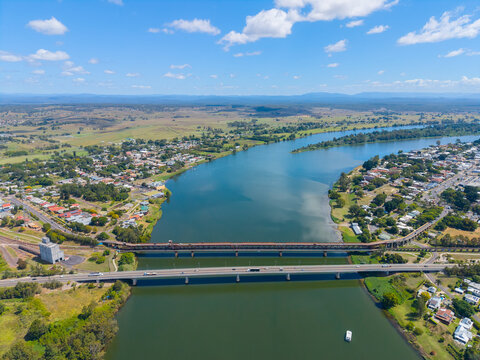 Aerial view of the Old and New Bridges at Grafton
