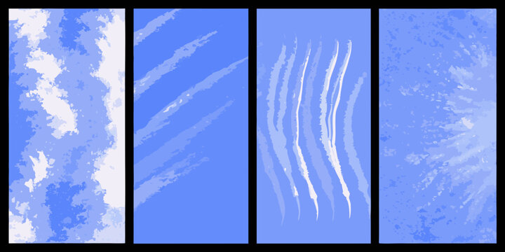 Cloud like smoke formations in four vertical panels blue and white