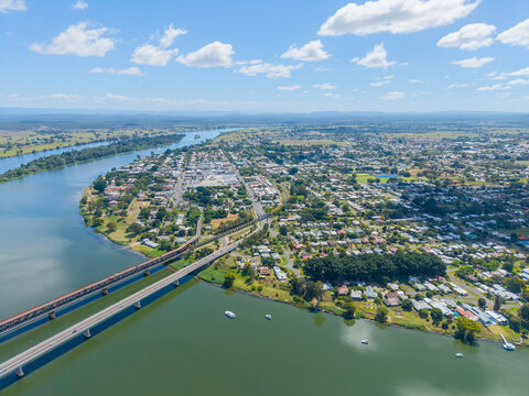 Aerial view of the Old and New Bridges at Grafton