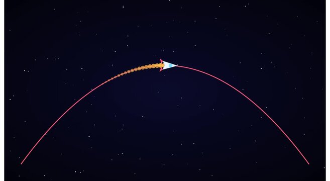Animated rocket ship flying in space arc trajectory animation