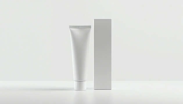 Cosmetic tube with box mockup isolated on white background 