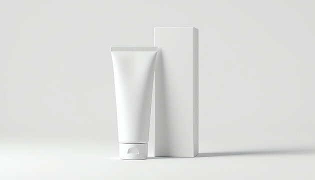 Cosmetic tube with box mockup isolated on white background 