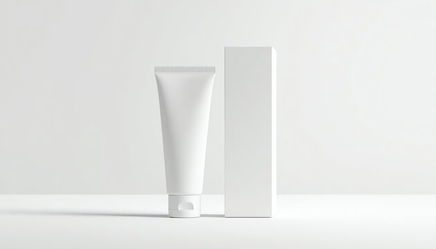 Cosmetic tube with box mockup isolated on white background 