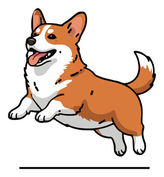 Corgi dog jumping mid-air flat vector illustration i.... Generative AI