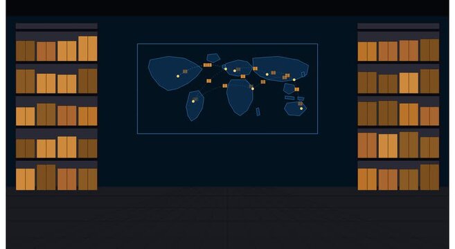 Digital map network with library animation background animation