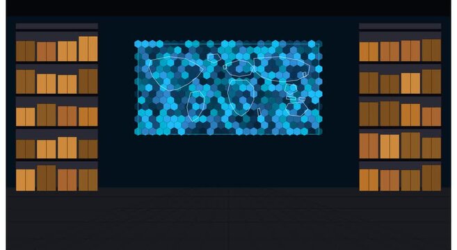 Digital map hexagon hud background, with library animation