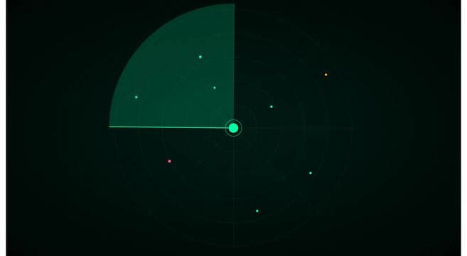 Digital radar screen animation with scanning motion animation