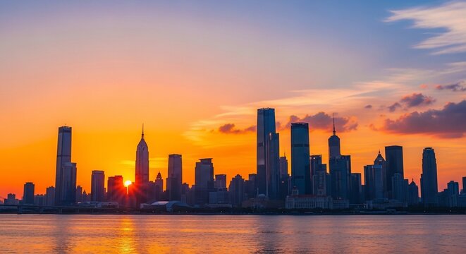 City skyline sunset silhouette