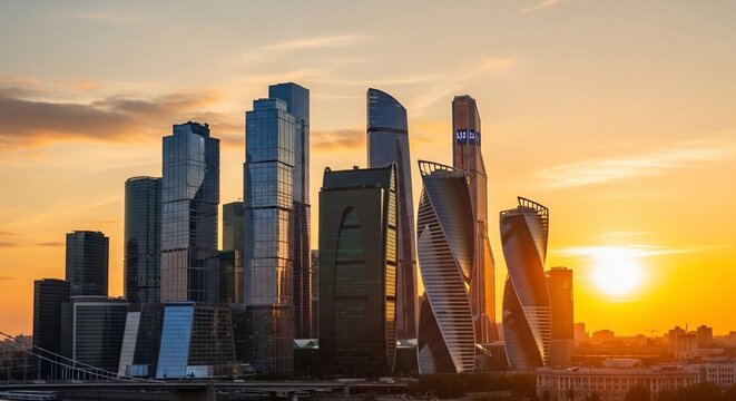 City skyline sunset
