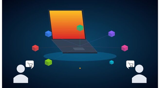 E-commerce digital network and online shopping animation