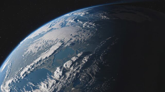 Cinematic Orbit Perspective Drifting Along The Dynamic Boundary Line Of Day And Night Earth Terminator