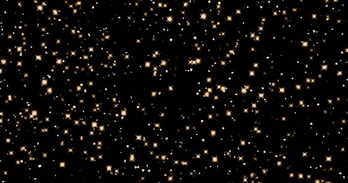 Glittering gold dust fall in black background. Sparkling glow effect. 3D rendering.