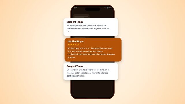 Mobile UI Interface Design Showing Software Purchase Feedback and Developer Response Stack 4K