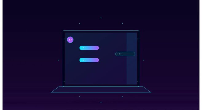 Animated chat interface with typing bubbles on laptop animation