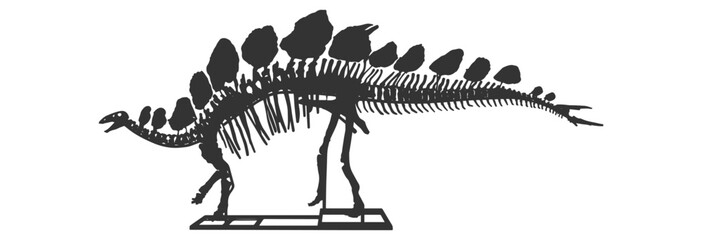 Stegosaurus dinosaur skeleton silhouette side view showing bony plates and spiked tail. © Yusra