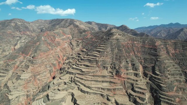 4K Aerial Video Yellow Terraces in Longnan, Gansu, Arid and Barren Land