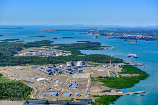 Aerial view of liquified natural gas plant on Curtis Island