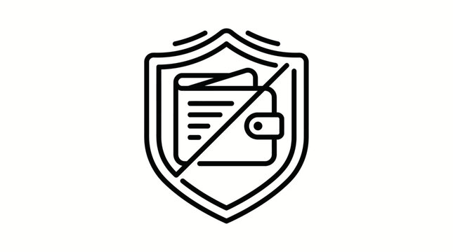 Minimalist line icon Protected wallet with a diagonal line, indicating financial security, blocked payments, or secure digital transactions