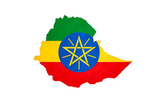 Ethiopian flag map symbol with green yellow red colors and star on white background