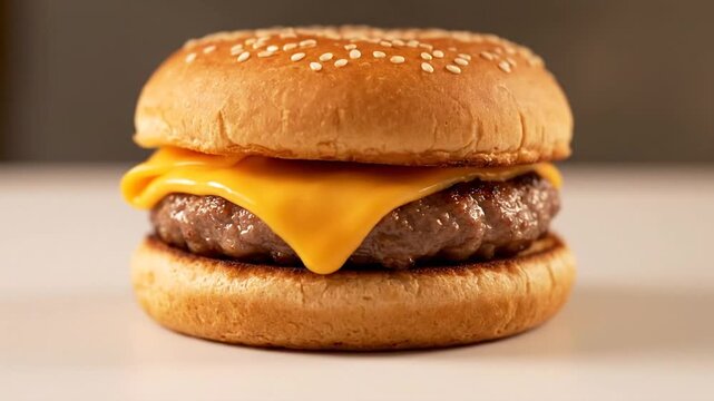 Cheeseburger assembly with melted cheese, and juicy meat.