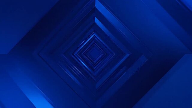 A deep blue abstract tunnel with repeating geometric square shapes