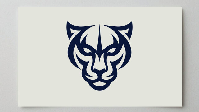 Stylized dark blue cougar head mascot logo vector illustration with wildlife predator minimalist abstract strength identity branding aggressive illustration silhouette mountain creature