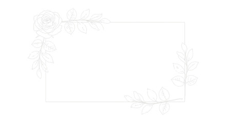 Fototapeta premium Elegant floral line art frame with rose and leaves, minimalist botanical border design