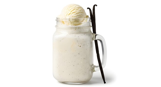 Delicious Vanilla Ice Cream Shake in a Mason Jar with Vanilla Bean